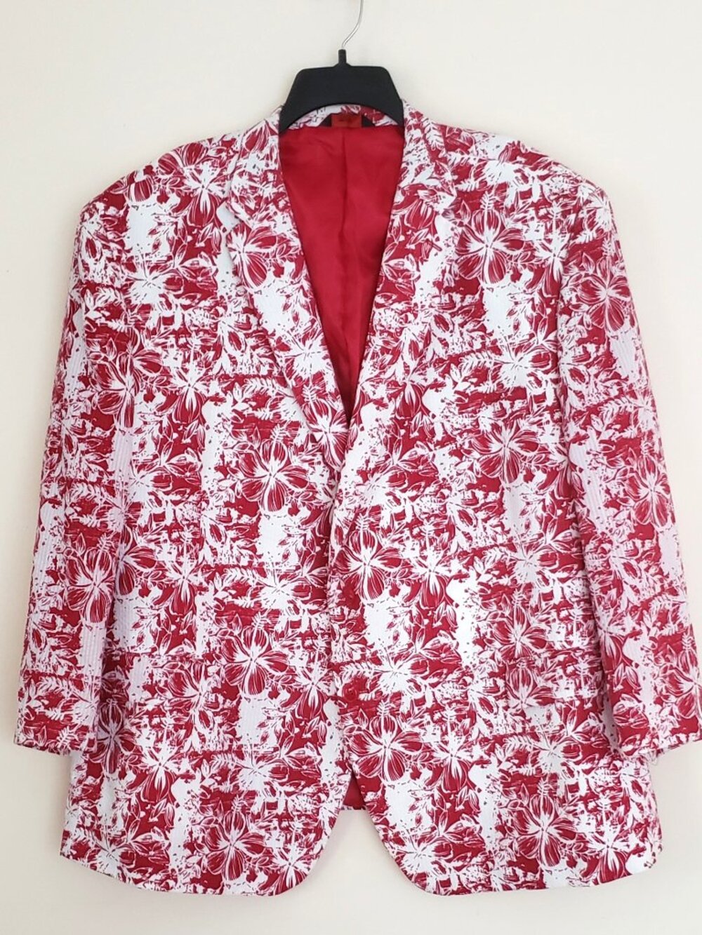 Linea Uomo Men's Size 58R Red White Floral Seersucker Blazer Jacket Sport Coat